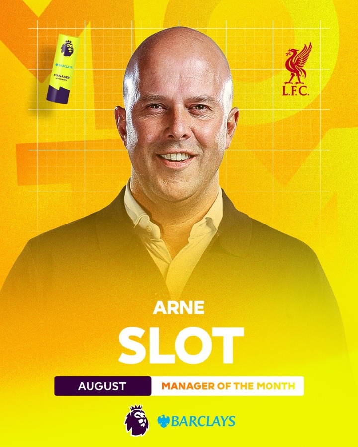 三战全胜领跑!官方:利物浦主帅斯洛特当选英超8月最佳教练